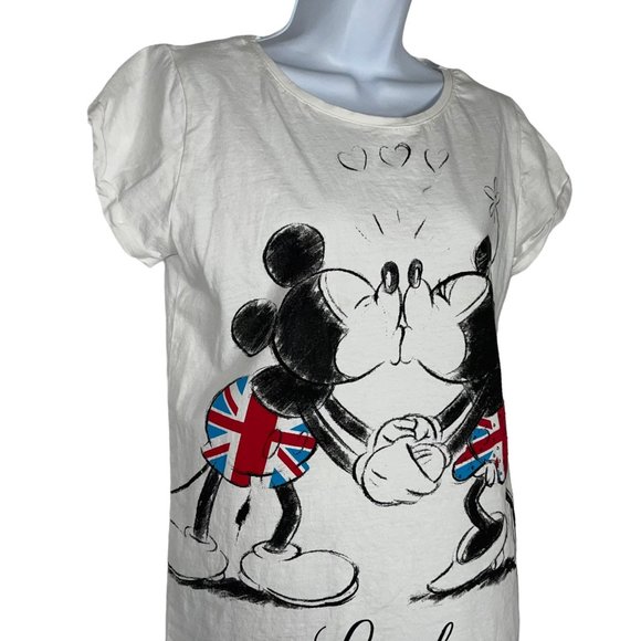 Rare Walt Disney Mickey Minnie Kissing London Great Britain Flag Tee T-Shirt L - Picture 4 of 9